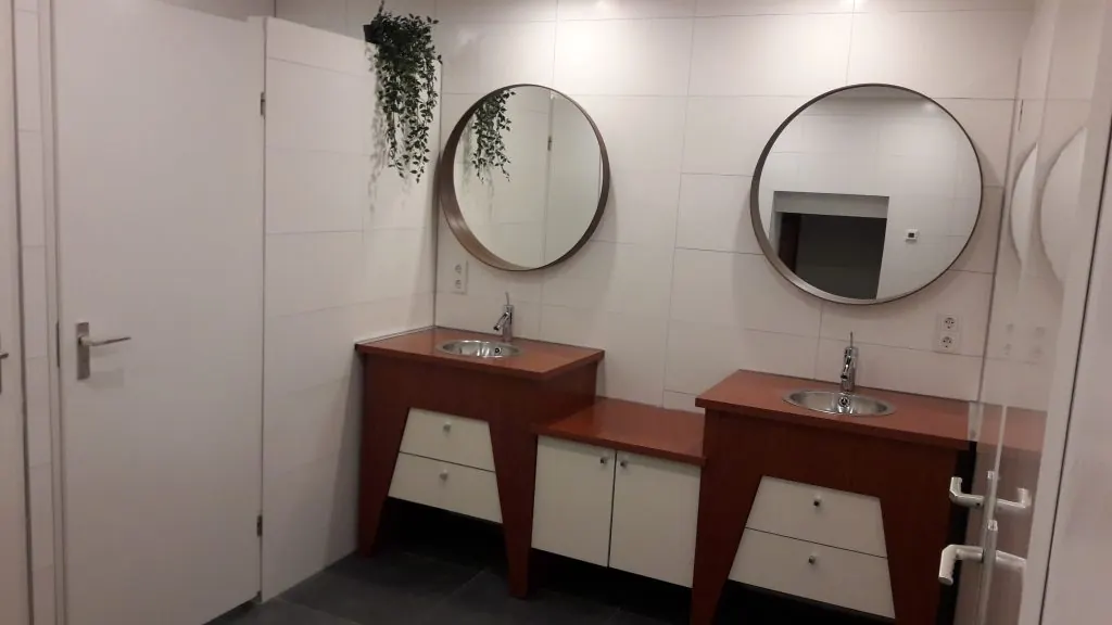De badkamer van Vliek met dubbele wastafel
